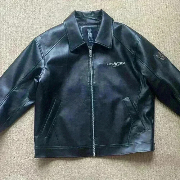 LifeWork Oversized Faux Leather Jacket Black, full length, size L. - Picture 3 of 10